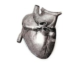 Anatomical Heart Brooch Choose Your Color Anatomy Medical Customize Large Pin Black and White Victorian Illustration