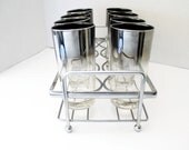 Set of Eight Silver Fading Queen's Lusterware Ombre Glasses with Chrome Caddy