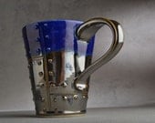 Sheet Metal Mug Made To Order Blue and Chrome Sheet Metal Stoneware Mug by Symmetrical Pottery