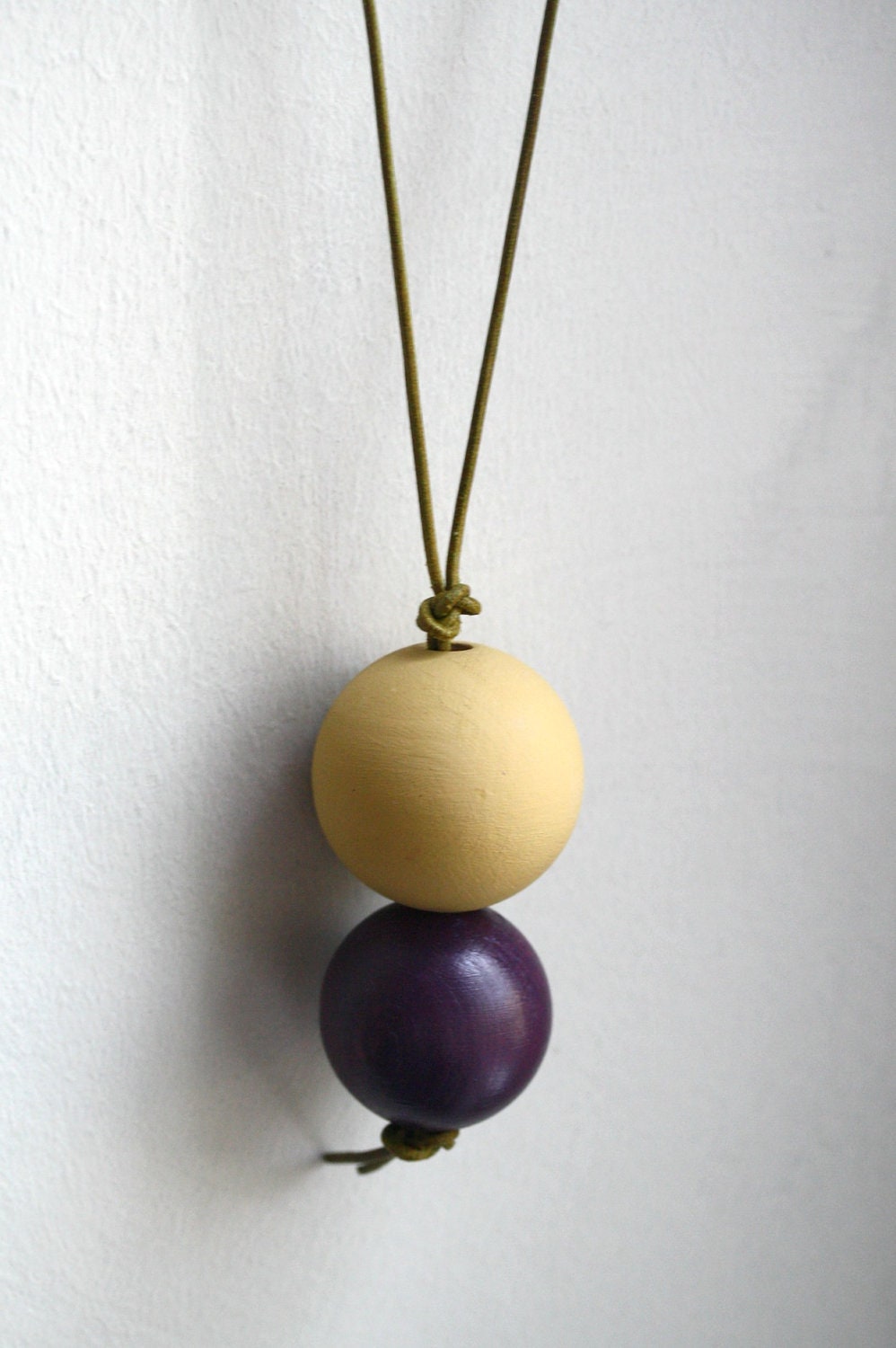 Orbit Statement Necklace / Large Hand Painted Wooden Beads / Beige Aubergine and Olive Green / Fall Colors