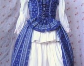 Navy ethnic striped bustle jsk dress set with ivory  jacquard skirt