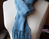 Dusty Blue Linen Woven Scarf with Fringe