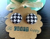 Fabric button earrings - Black houndstooth