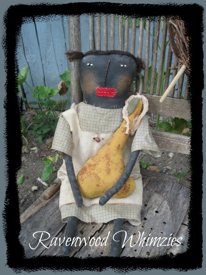 Prissy & her Pear Primitive Folk Art black doll