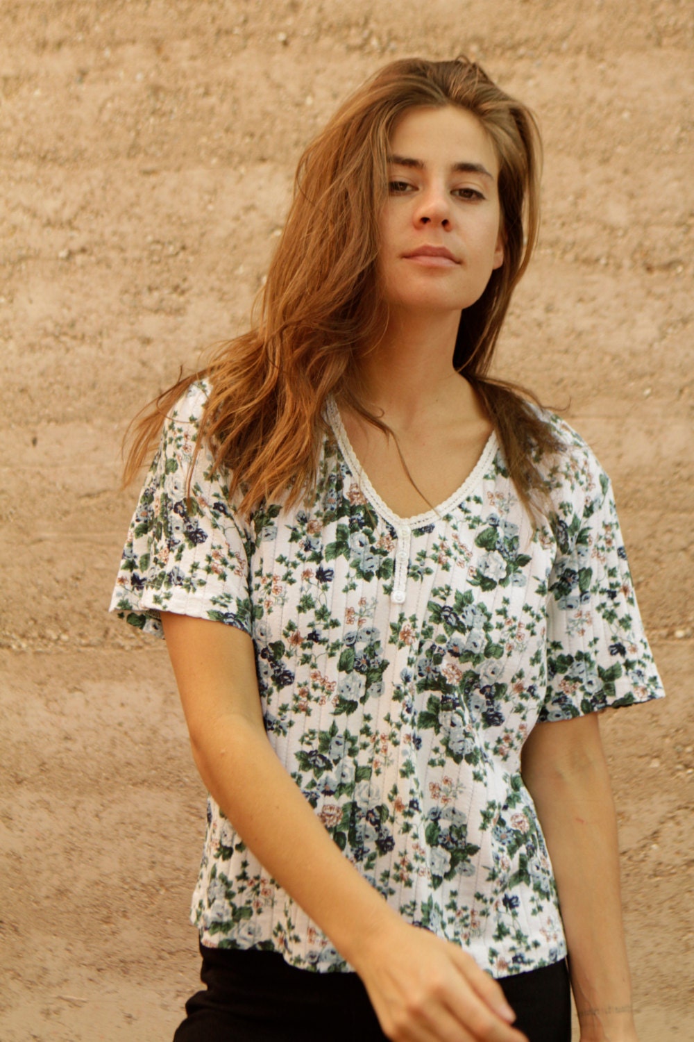 90s sheer floral TWIN PEAKS era slouchy oversize shirt blouse