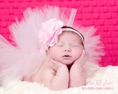 Pink Satin Flower Headband - Satin Tulle Puff Baby Girl Headbands Newborn Headband Infant Headband Girls Flower Headband or Hair Clip