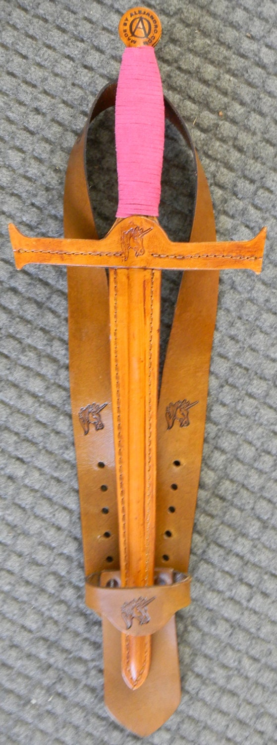 Handmade Leather Sword & Holster Set w/ Unicorn Emblem