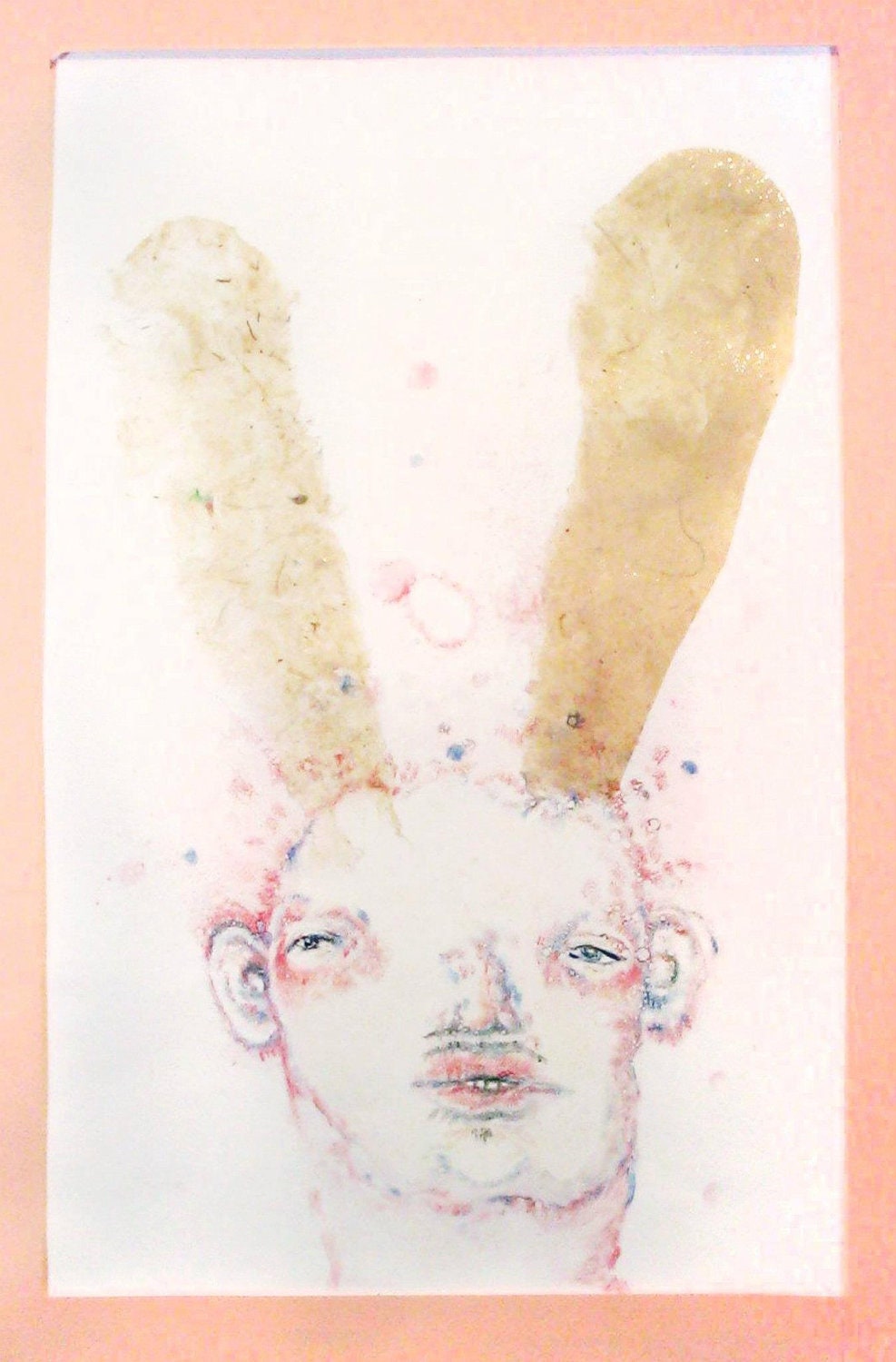 Bunny Foo Foo - Monotype Chine Colle Handmade Mica Paper - Anthropomorphic Animal - Nursery Rhyme