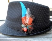 Rockabilly Red & Blue Boutonniere Groom Prom Feather Lapel Pin Wedding Fedora Hat Pin