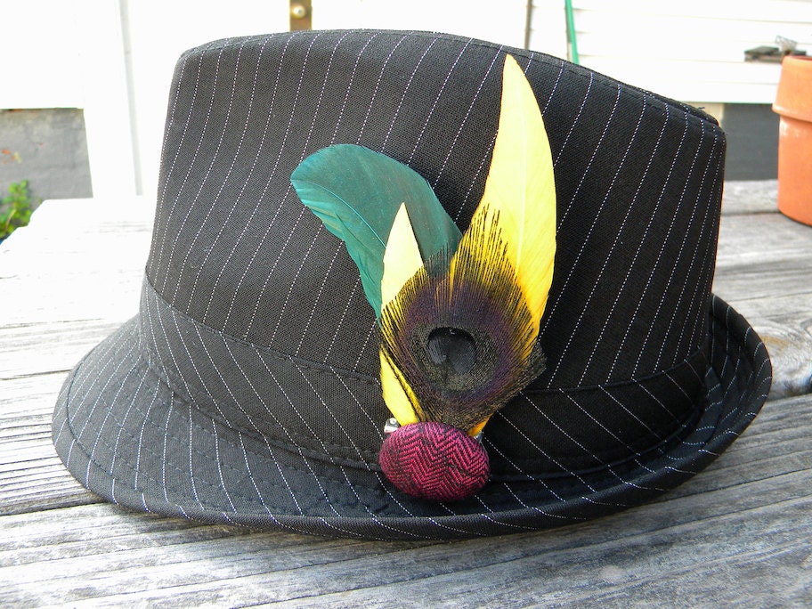 Surf Sup Boutonniere Groom Prom Feather Lapel Fedora Hat Pin Neon Peacock Rad Wedding