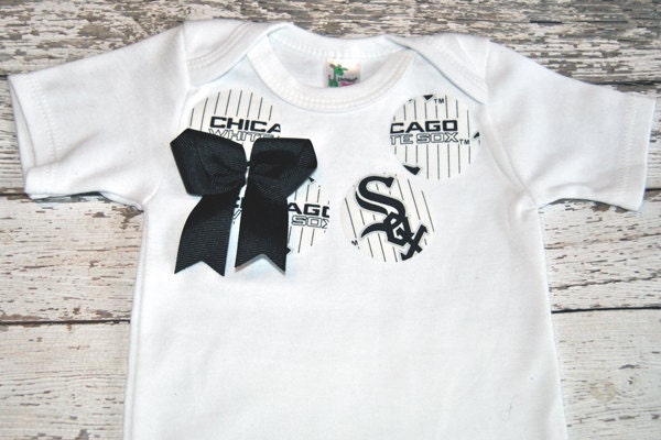 MLB Chicago White Sox Inspired Girls Fabric Applique Necklace Onesie - Made to Order - 0-3M through 24M