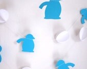 Penguin Garland - Blue Winter Decoration - Blue Winter Garland - Paper Garland - Blue Penguins - Penguin and Snowball Garland