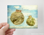 Floating village greeting card, surreal fantasy artwork, original photograph