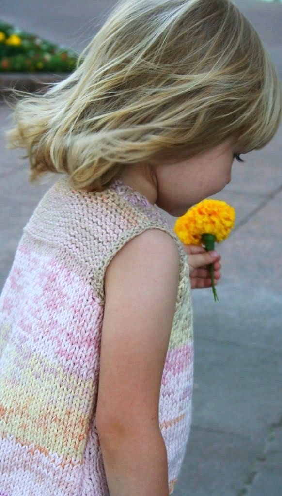 The Kaylee Knit Tank, top, sleeveless, knitting pattern pdf, girls, toddler girls, a-line, pink, yellow, beige, cotton