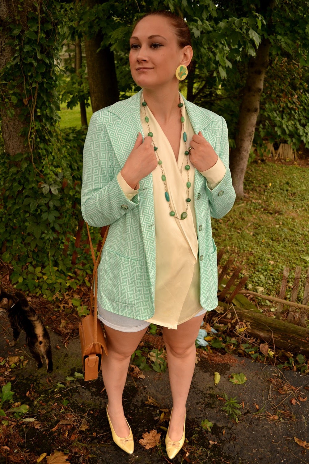 The Sammy Blazer - Vintage 1980's Keyhole Pattern Blazer in Mint Green