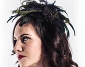 Vivienne -- Beautiful vintage style black goose and peacock feather fascinator