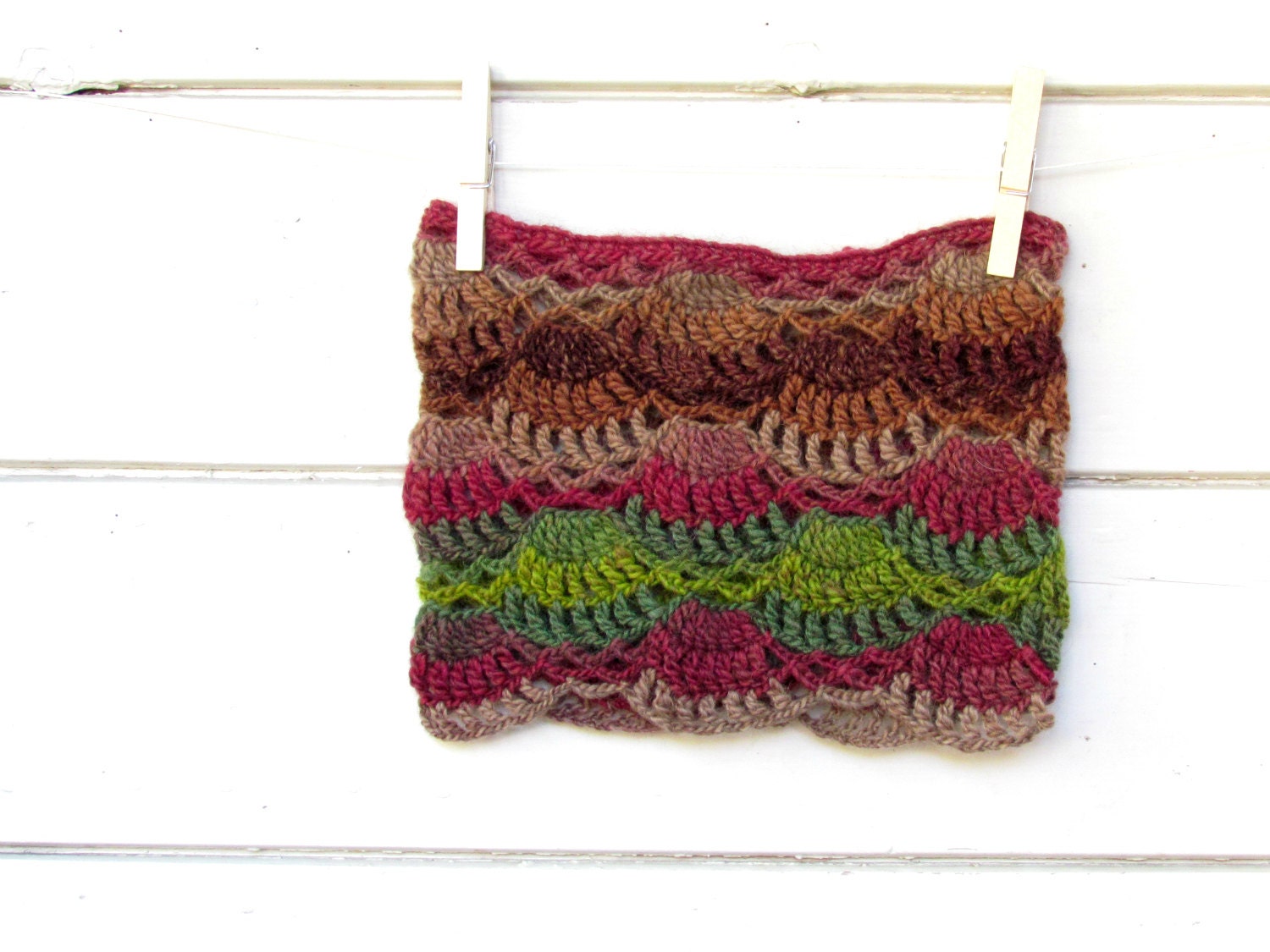 Forest colors lace cowl Scarf - Crochet Neck warmer - Luxury wool - green, wood, purple woman - Coupon "SPECIAL" - 15% OFF