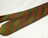 Diagonal Striped Green and Orange  Tie - Vintage
