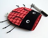 Pink Ladybug by MinneBites / Handmade Lady Bug Bag - Lady Bug Birthday - Crayon Holder - Party Favor - Zipper Pouch - Pink Bag