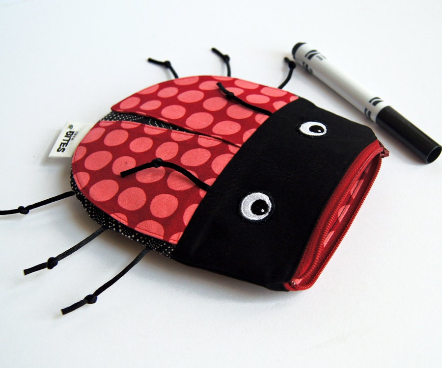Pink Ladybug by MinneBites / Handmade Lady Bug Bag - Lady Bug Birthday - Crayon Holder - Party Favor - Zipper Pouch - Pink Bag