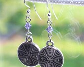 Silver pendant earrings with purple Swarovski Crystals