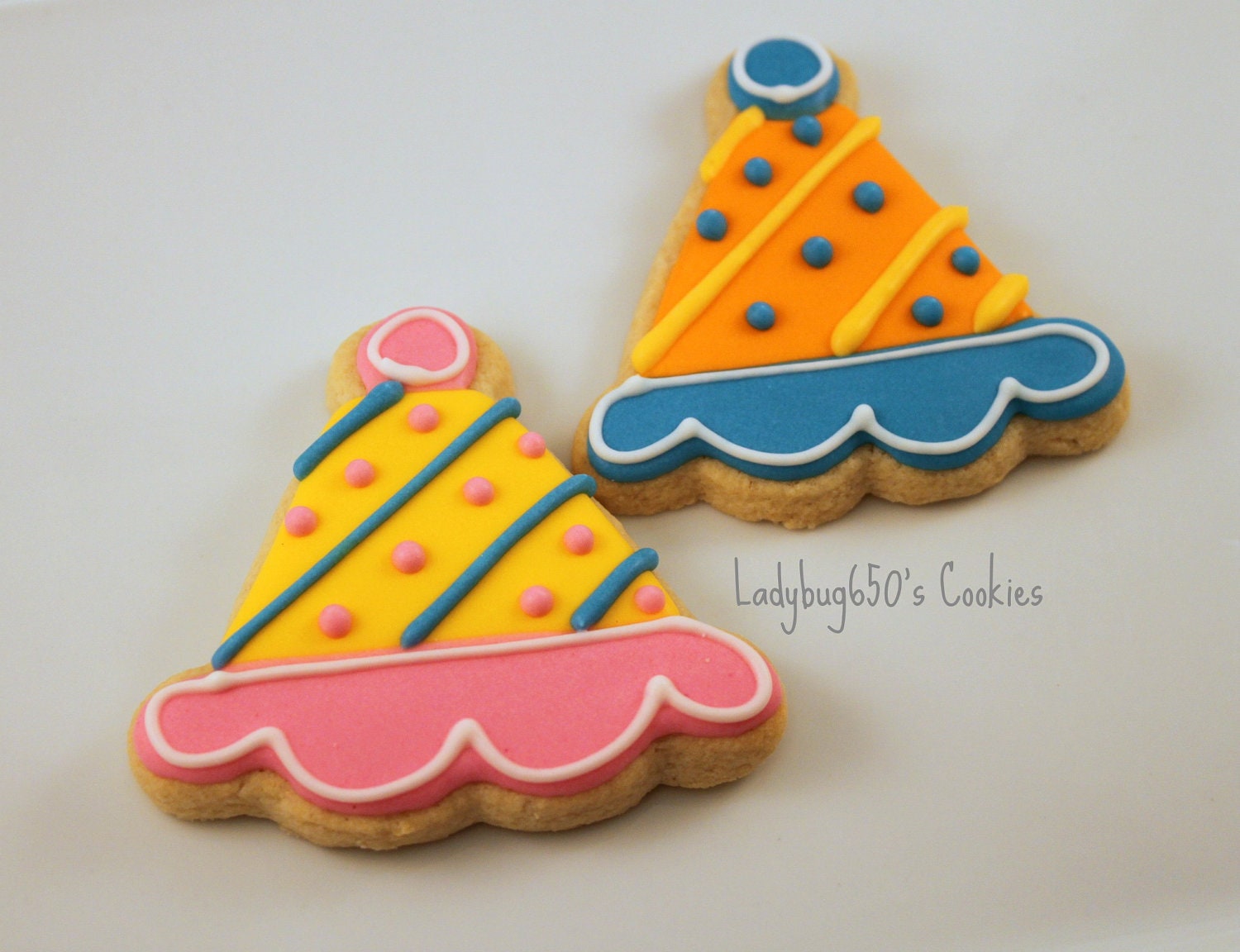 12 Party Hat cookies, handmade & iced