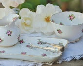 Royal Chelsea Bone China Small Tray, Sugar, Creamer, Pink Rose  England