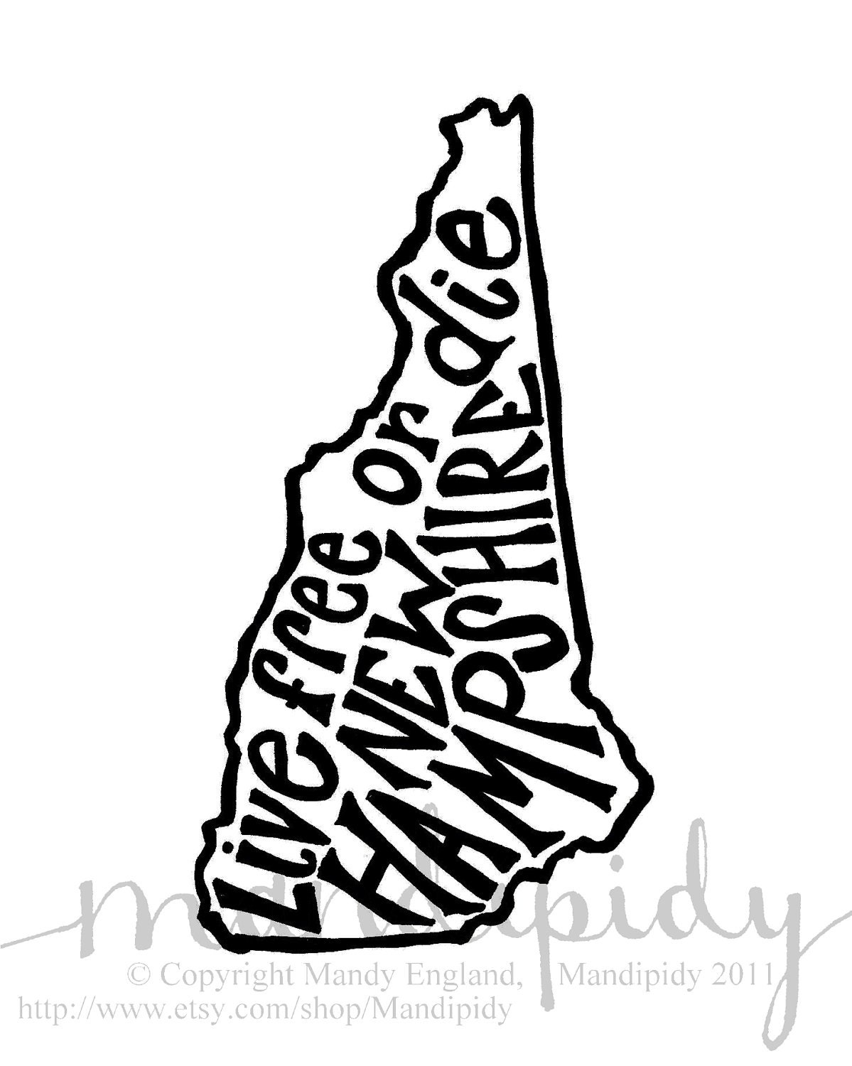 New Hampshire Live Free Or Die - White Background - 8x10 Illustrated Print by Mandipidy