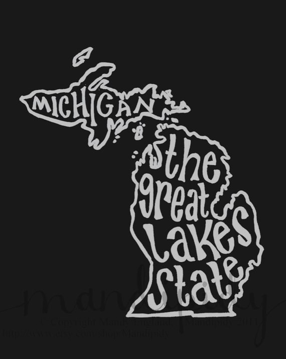 Michigan the Great Lakes State - Black Background - 8x10 Illustrated Print by Mandipidy