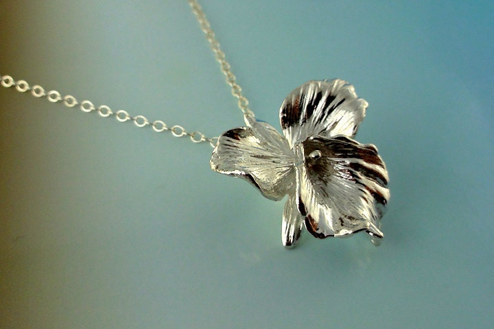 Orchid Jewelry- Sterling Silver Cattleya Orchid Pendant - Hand Sculpted by Me