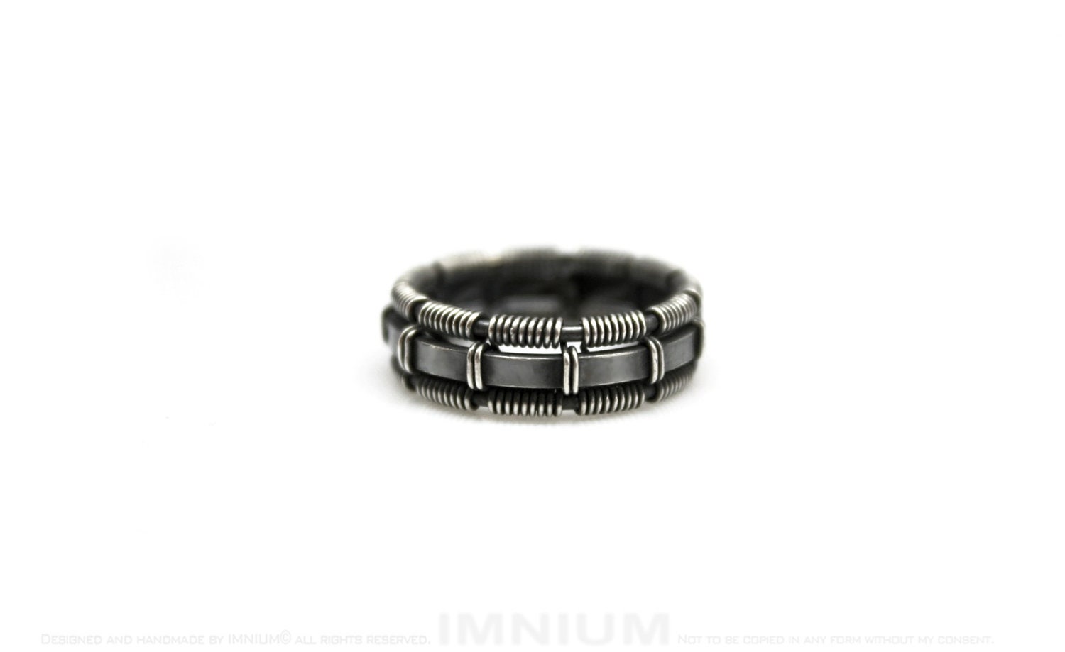 Industrial sterling silver wire wrapped ring US size 6 modern simple unisex band metal dark oxidized FREE shipping - IMNIUM