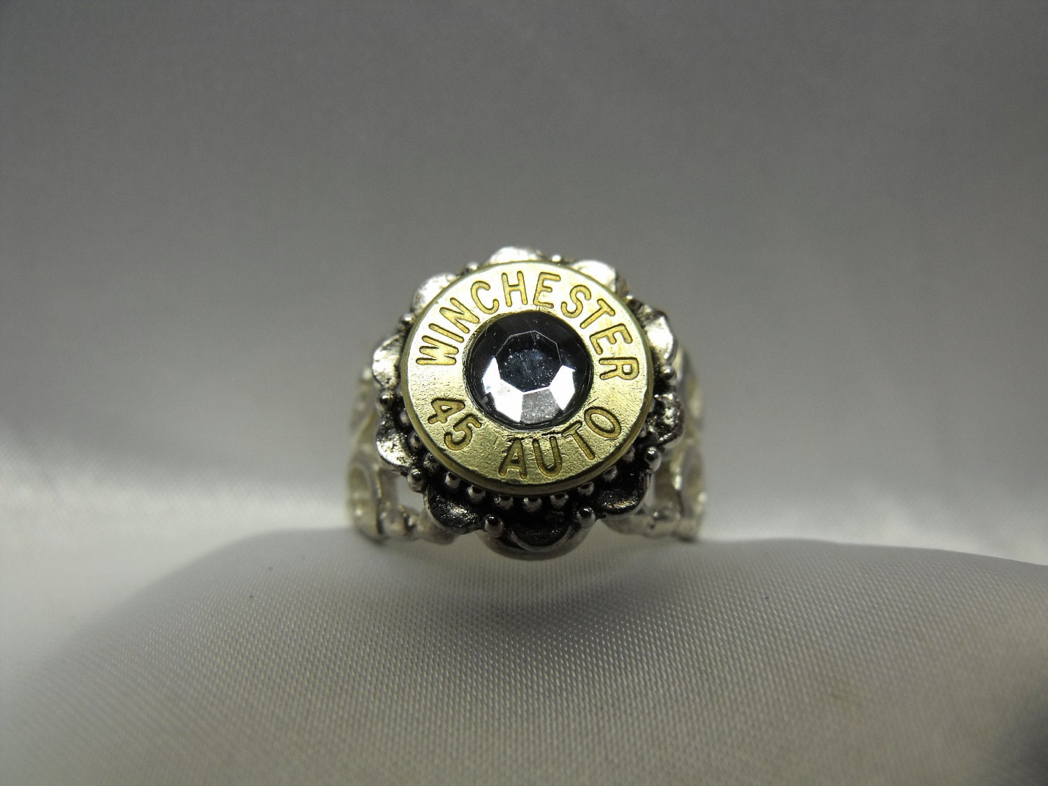 Bullet Ring 45 Caliber Light Blue Crystal Rhinestone