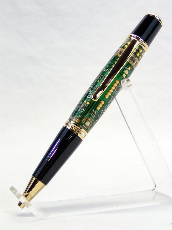 Green Circuit Board Pen in Gold and Black