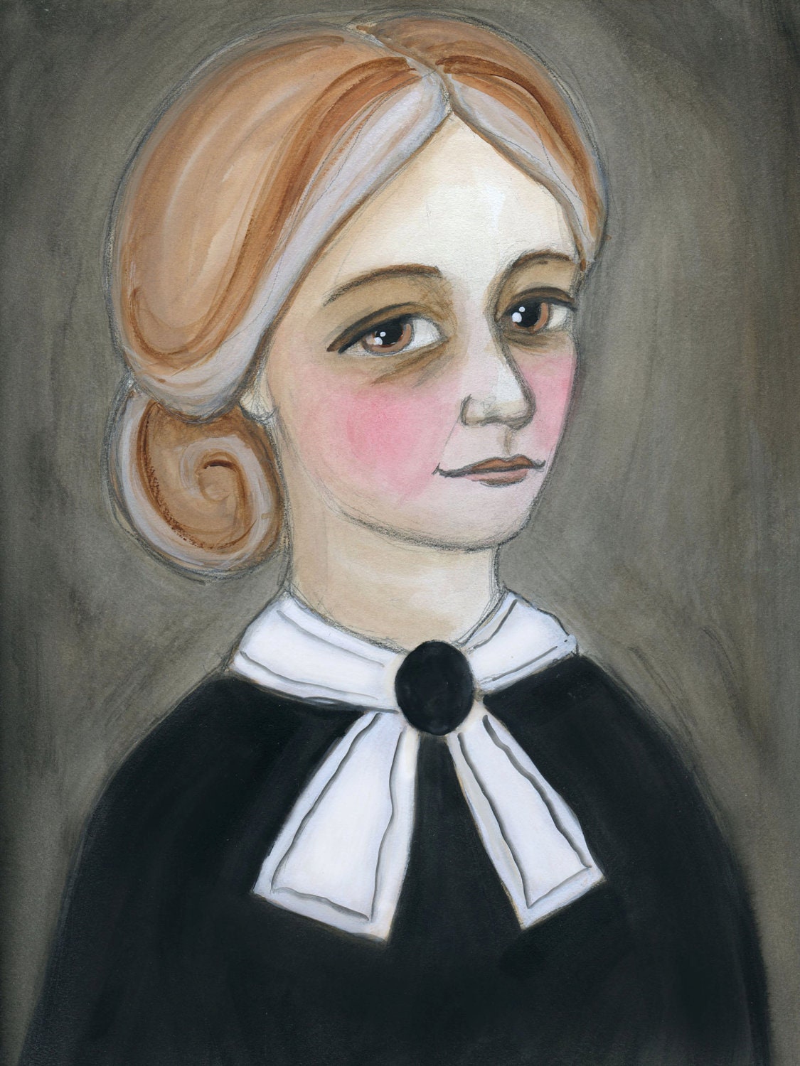 A Illustrated Victorian Watercolor Portrait Art Print,  (6x8) "Miss Mary Elizabeth"