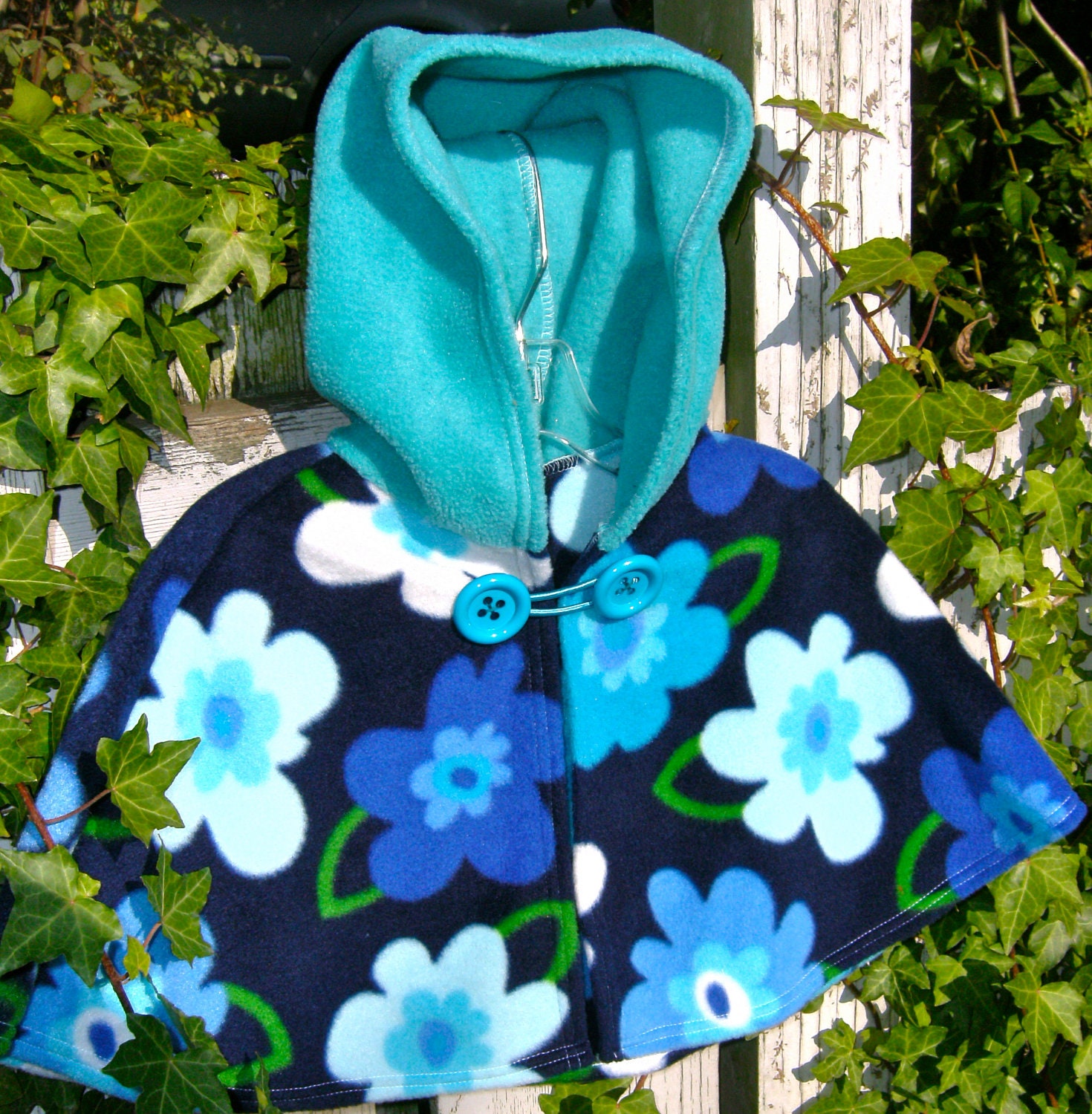 Flower Power Turquoise Hooded Poncho