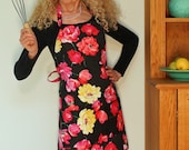 Womens Full Apron, Pink and Yellow Posies Apron