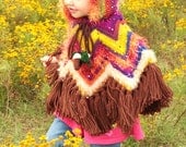Crochet Owl Poncho - 2-4 year old size - Fall Colors - Made to Order - Hooded Toddler Costume