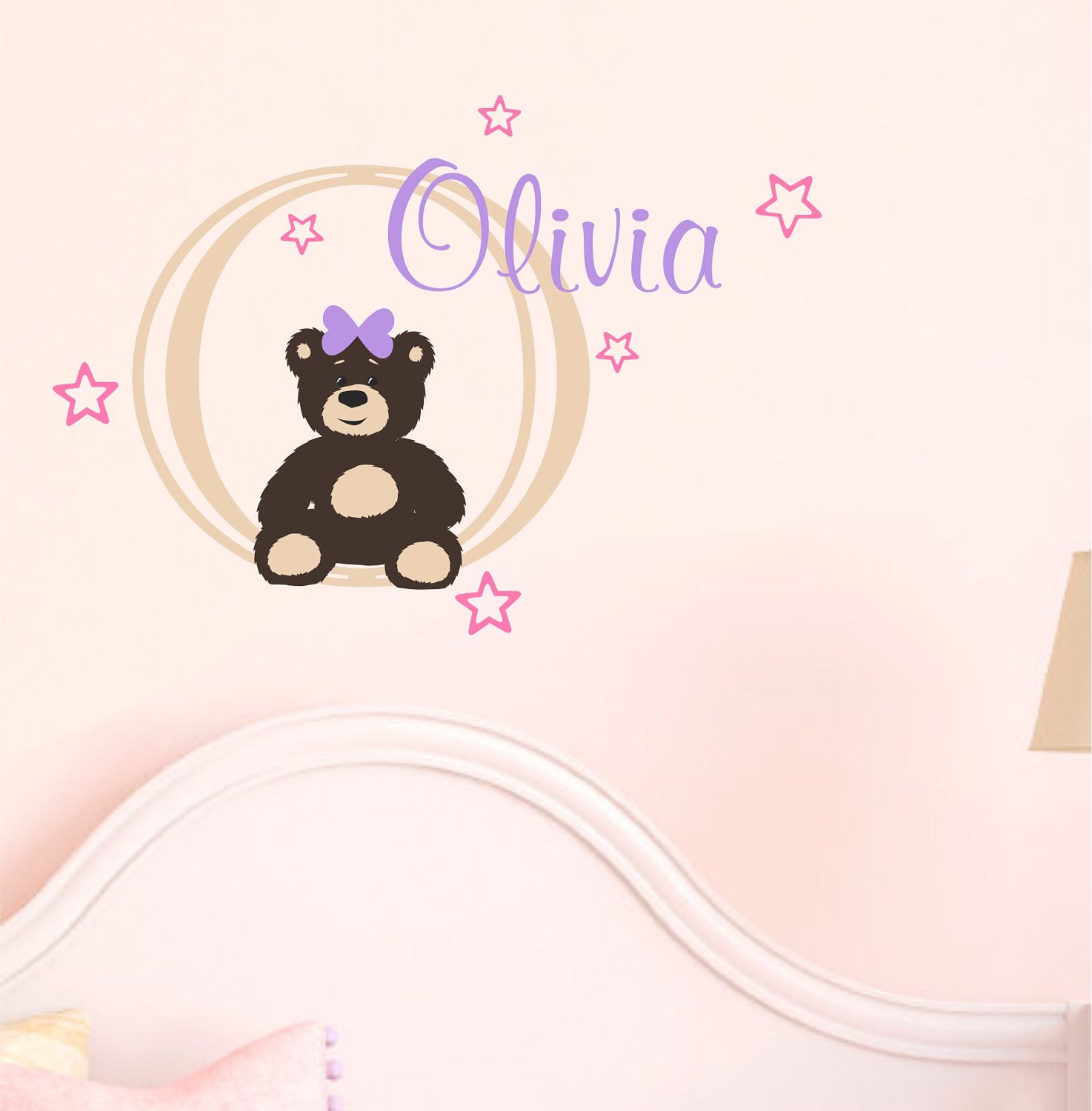 Baby Girl Name Wall Decal Teddy Bear Nursery Decor Vinyl