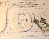 Vintage Style Brass Filigree and Glass Earrings
