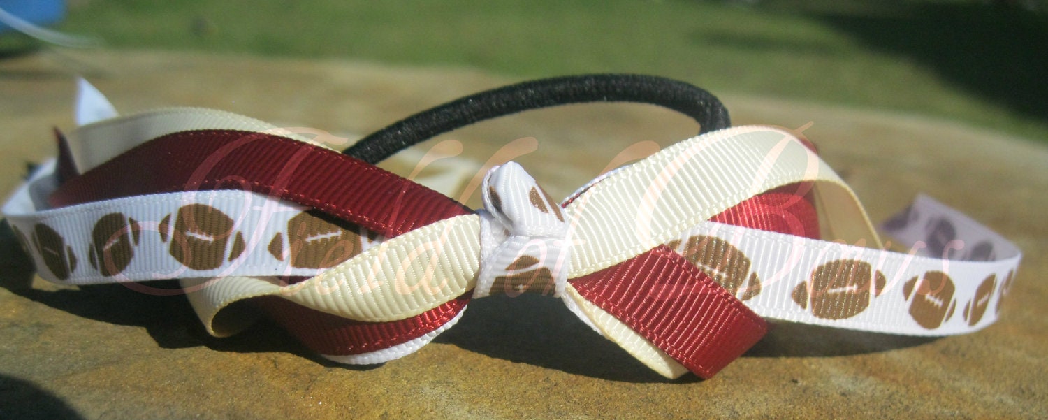 Oklahoma Sooners inspired Football Ponytail Streamer: White, brown, crimson, cream maroon off-white