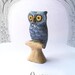 Oscar the Silvery Blue Owl - whimsical small wooden animal carving figurine sculpture
