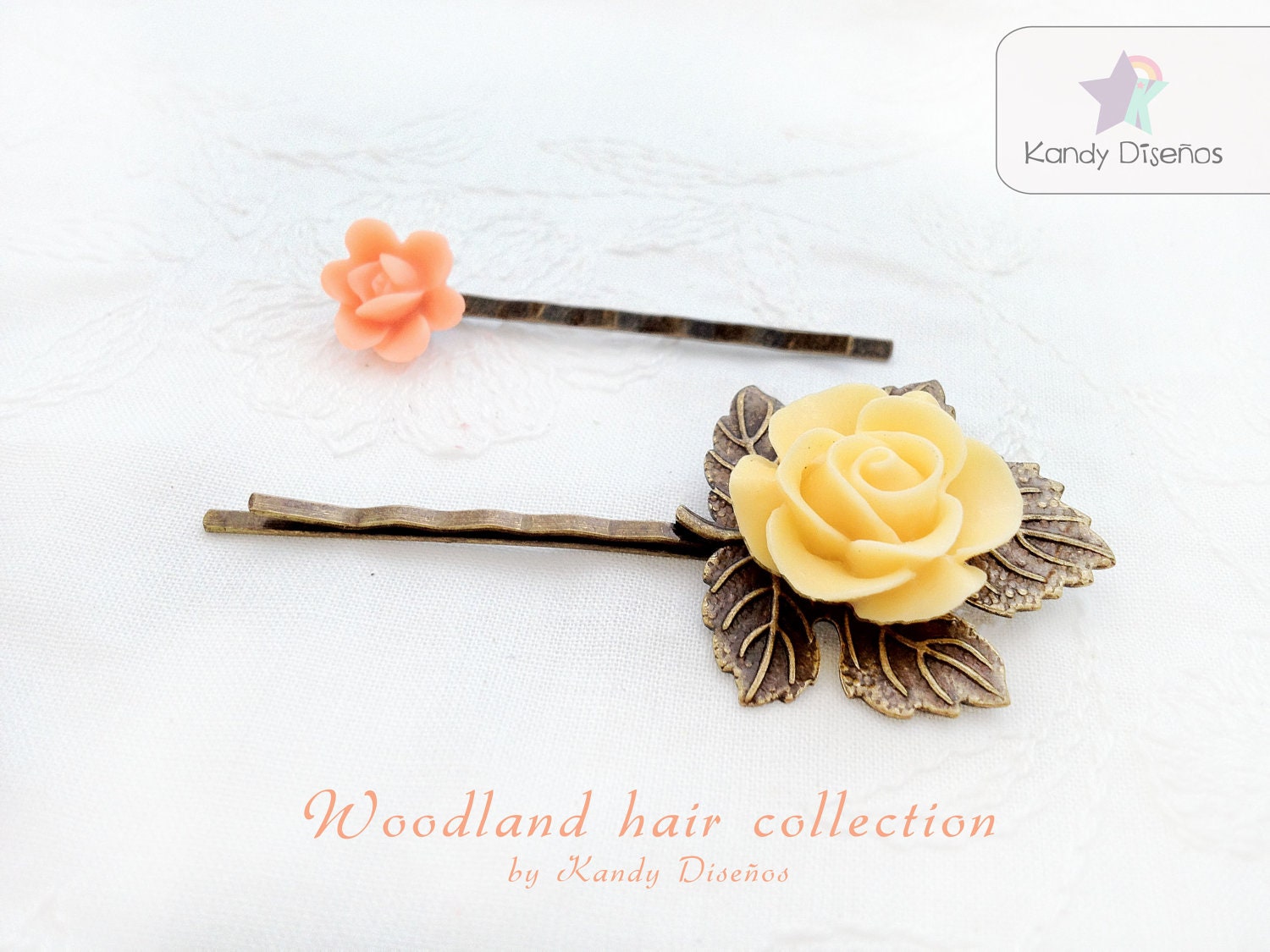Woodland Forest Bobby pins. Customizable Set of 2 Leaf Flowers Bobby Pins. Hair accesories. Hair Pins. Whimsy romantic boho hair