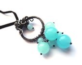 Wire wrapped silver pendant, aqua blue Chalcedony, round circle sphare, unique and romantic in pastel blue
