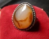 Navajo Agate Sterling Ring. Fanatstic cabochon. Size 7