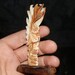 Fossil Walrus Ivory Carved Dragon Figure. Wood Stand.