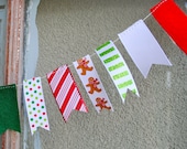 Candy Cane Christmas Garland - 3 ft Ribbon and Felt with Polka Dots, Stripes, Gingerbread