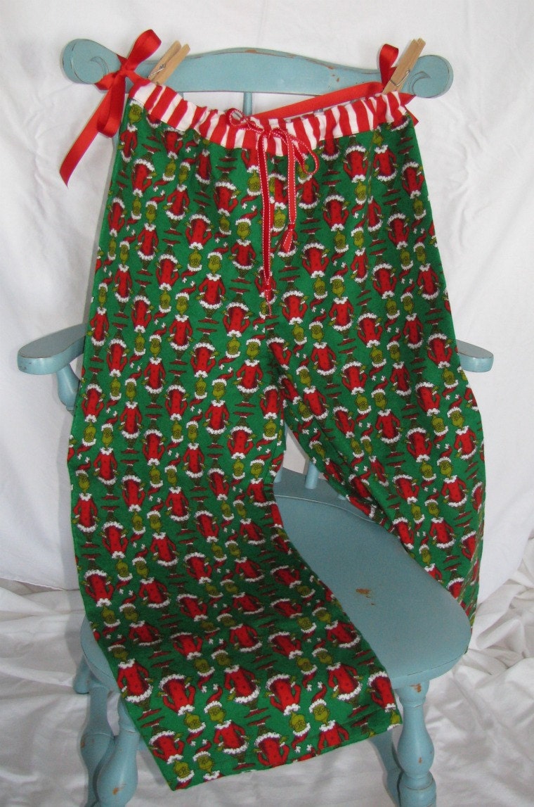 CLEARANCE SALE Grinchy 100% cotton flannel womens and teen girls pajama pants- one size small capris ONLY