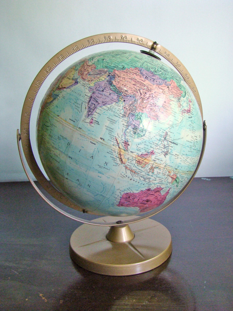 vintage Replogle 12 inch World Nations Series library globe circa 1960s