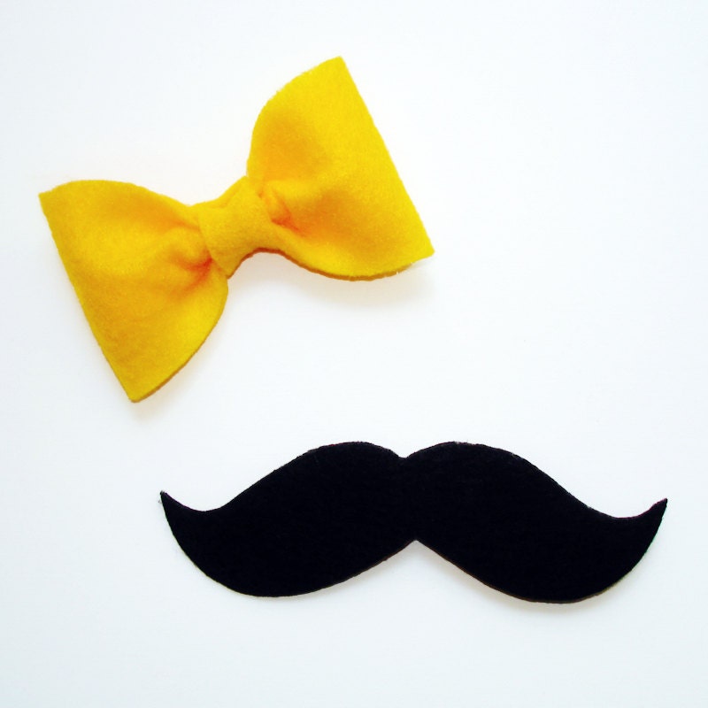 12 Felt Mustache and Yellow Bow Pin Brooches Mustache Bash Il_170x135