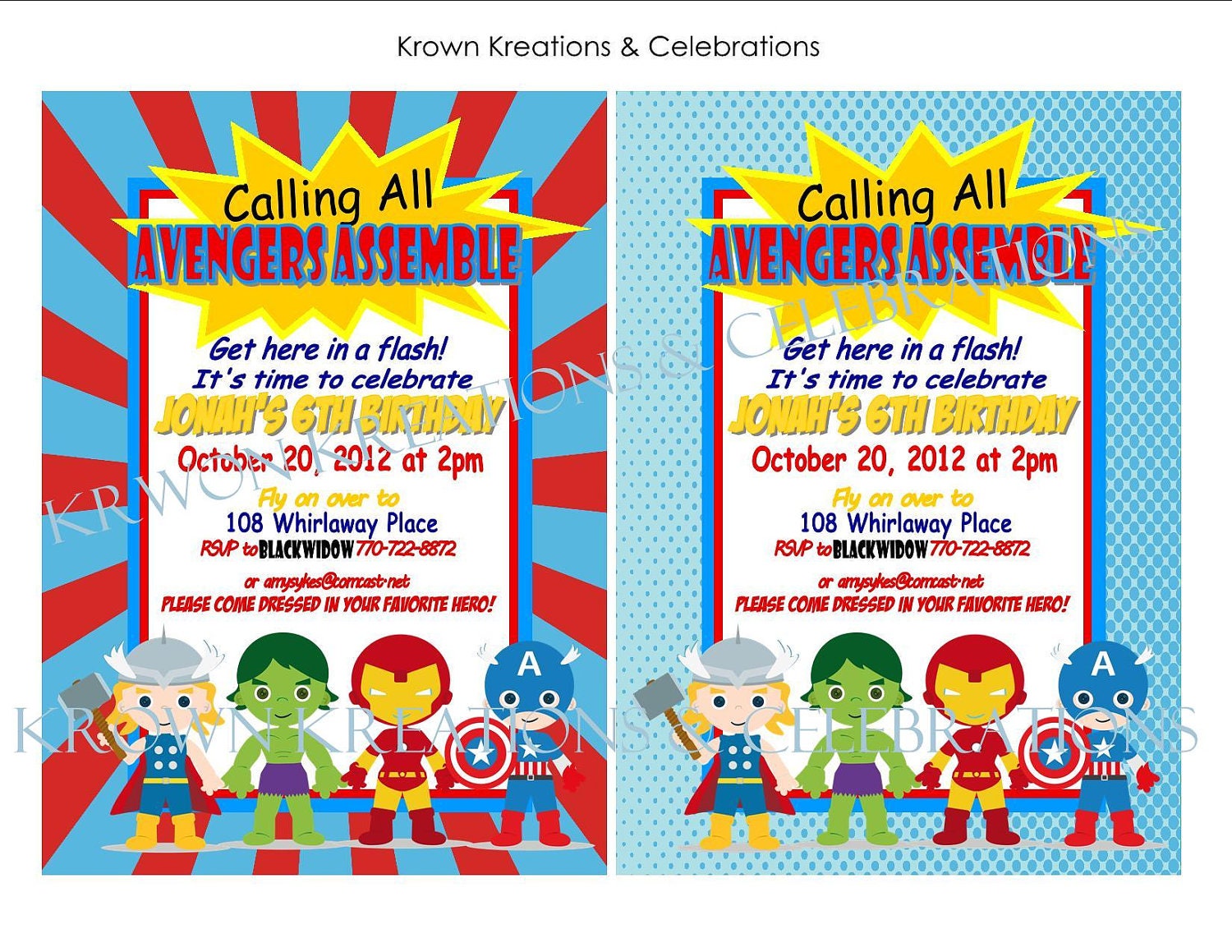 AVENGERS Invitation- SuperHero party -  Hulk, Thor, Iron Man and Captain America - Super Hero - Boy Birthday Party - Krown Kreations